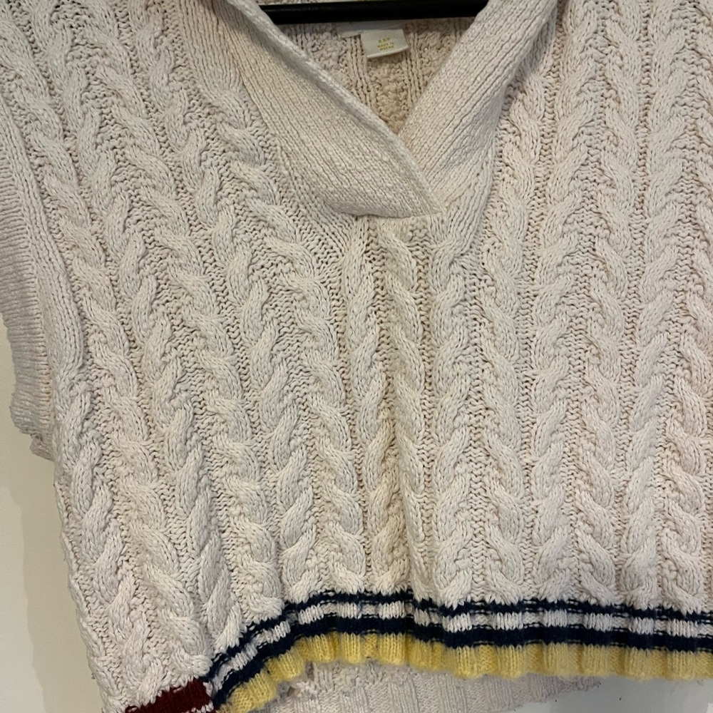 Anthropologie Maeve Cream Cable Knit Sleeveless Polo vest with Trim - Picture 8 of 10
